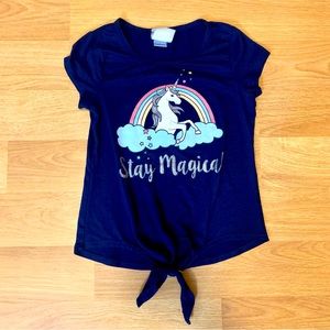 🦄 Unicorn Tie Front Short Sleeved Shirt Glittery Print 🦄